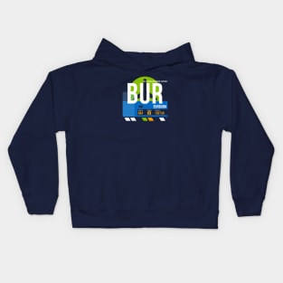 Burbank (BUR) Airport // Retro Sunset Baggage Tag Kids Hoodie